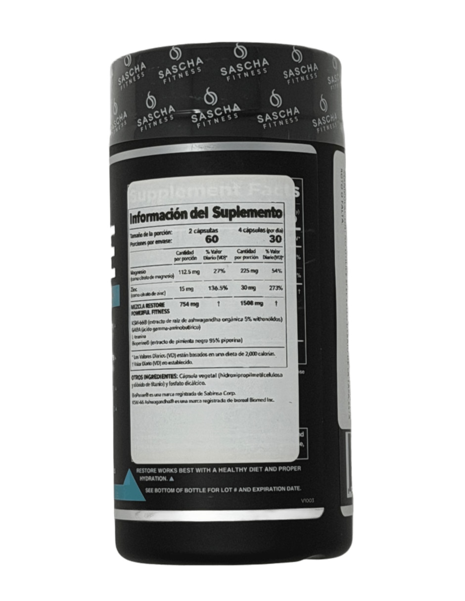 Restore con ashwagandha y magnesio de 120 cápsulas