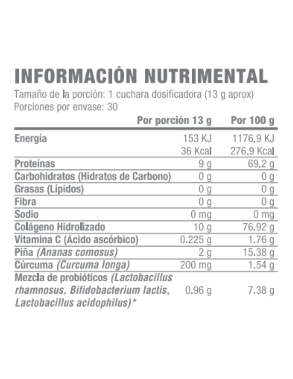 Colágeno hidrolizado con probióticos y cÏrcuma life 180 con colágeno hidrolizado sabor piña de 400 g