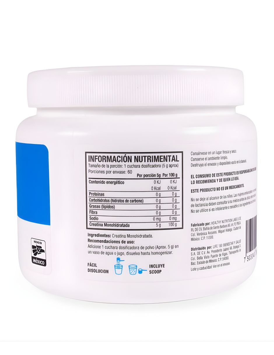 Creatina monohidratada pura life 180 con 300g 5 gramos por porción sin sabor life 180 con creatina monohidratada de 300 g