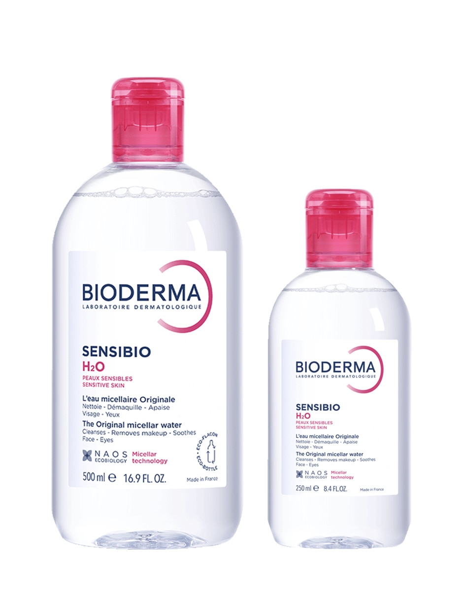 Limpiadores rostro y cuerpo bipack de agua micelar sensibio h2o que limpia y desmaquilla suavemente piel sensible, con dos tamaños para uso diario prolongado. sensibio 'para' calmar la piel