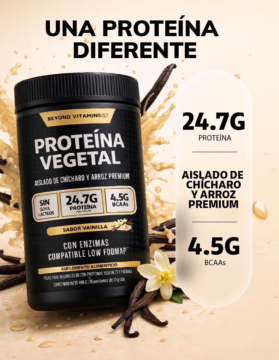 Proteína Vegetal Aislada de Arroz y Chícharo Beyond Vitamins sabor vainilla de 550 g