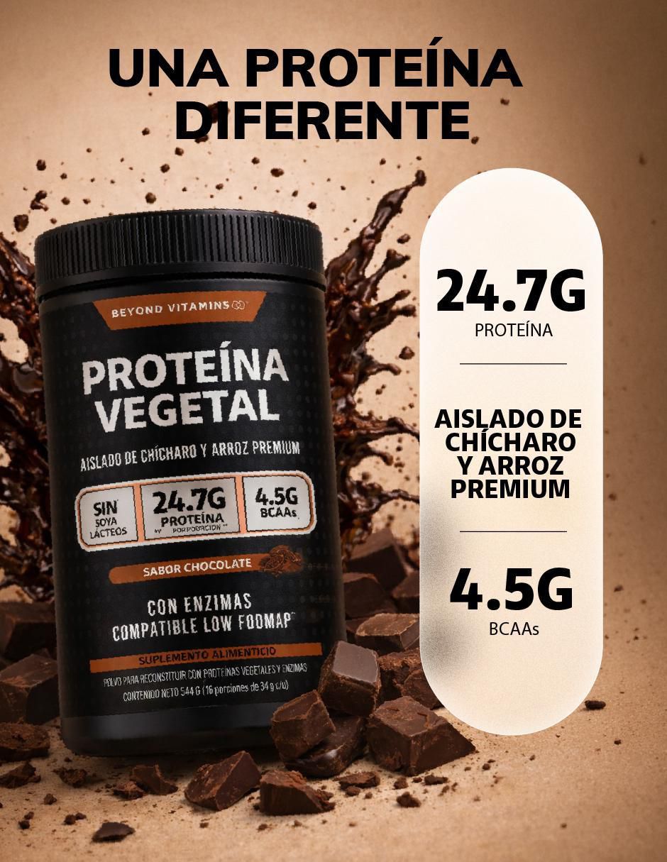 Proteína vegetal aislada arroz y chícharo Beyond Vitamins con proteína vegetal sabor chocolate de 454 g
