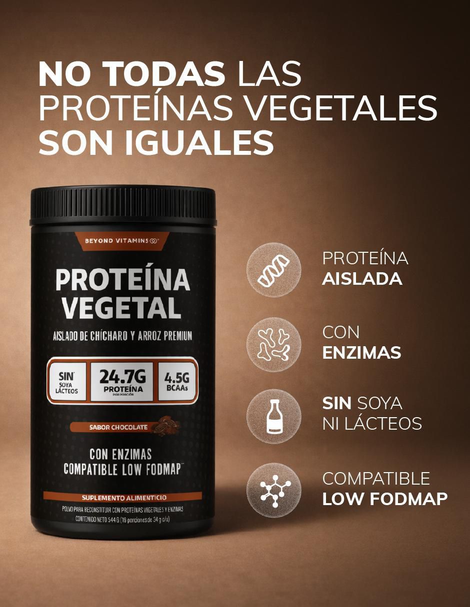 Proteína vegetal aislada arroz y chícharo Beyond Vitamins con proteína vegetal sabor chocolate de 454 g