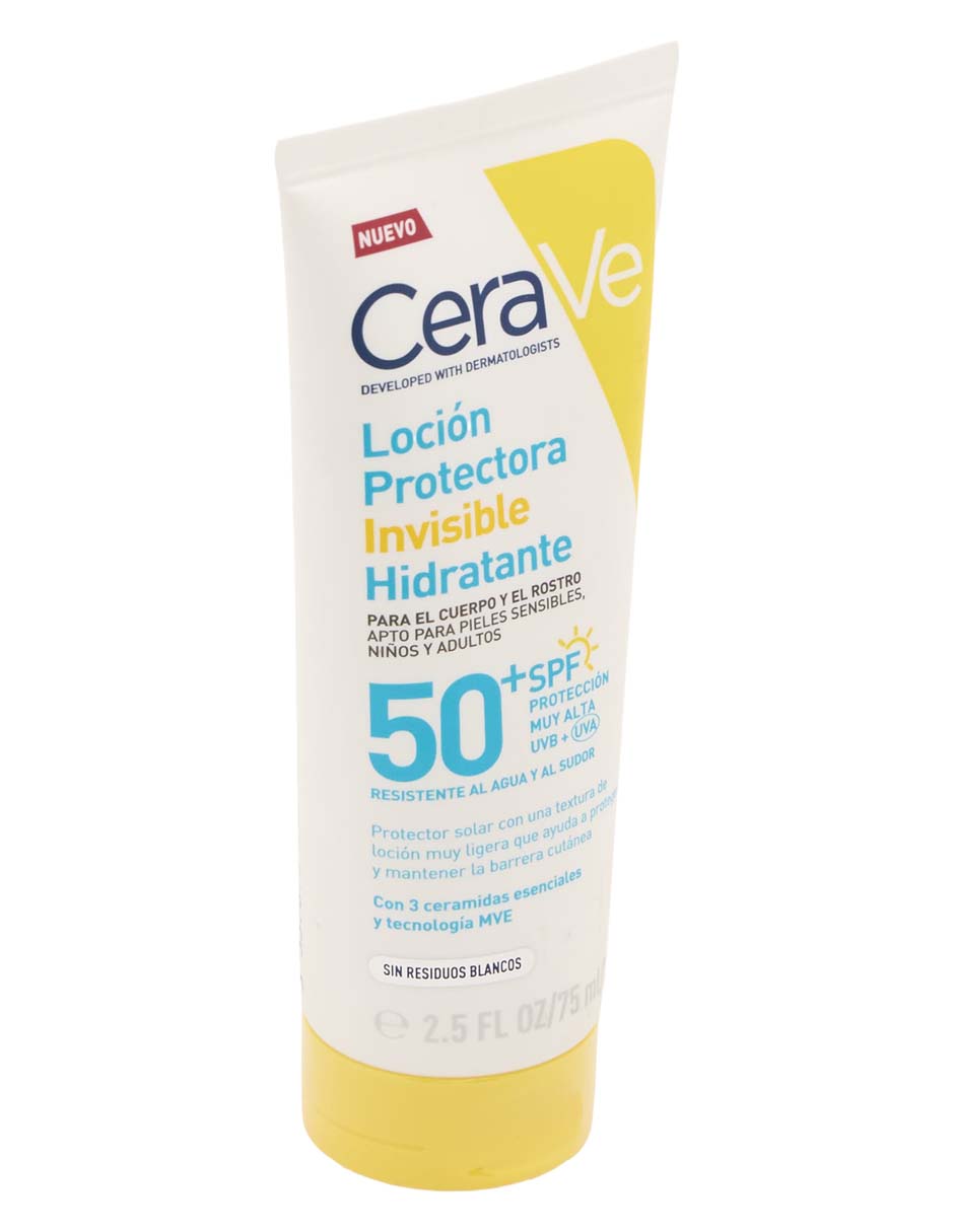 Protector solar fps 50 cerave loción protectora invisible hidratante 50fps 75ml cerave suncare