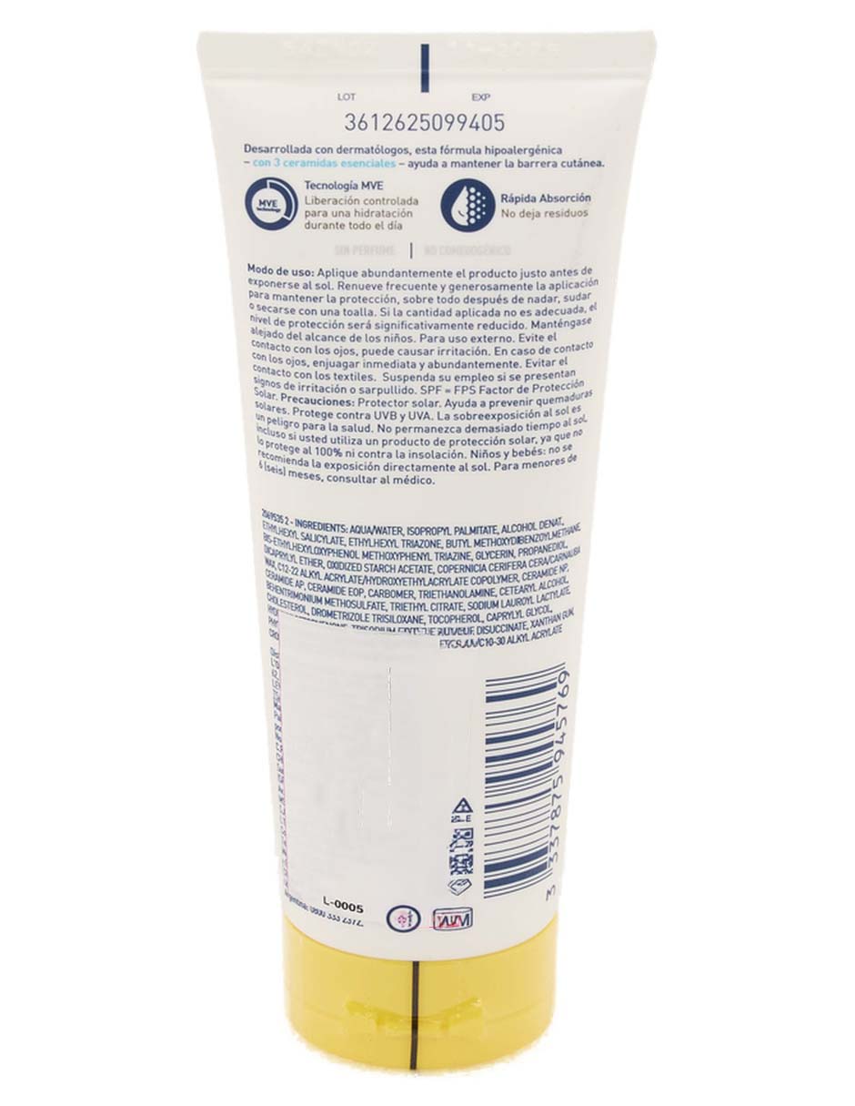 Protector solar fps 50 cerave loción protectora invisible hidratante 50fps 75ml cerave suncare