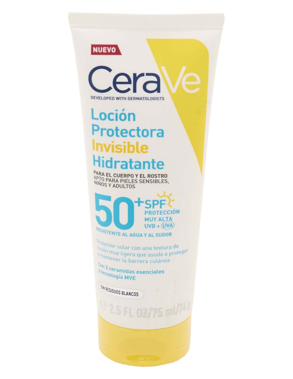Protector solar fps 50 cerave loción protectora invisible hidratante 50fps 75ml cerave suncare