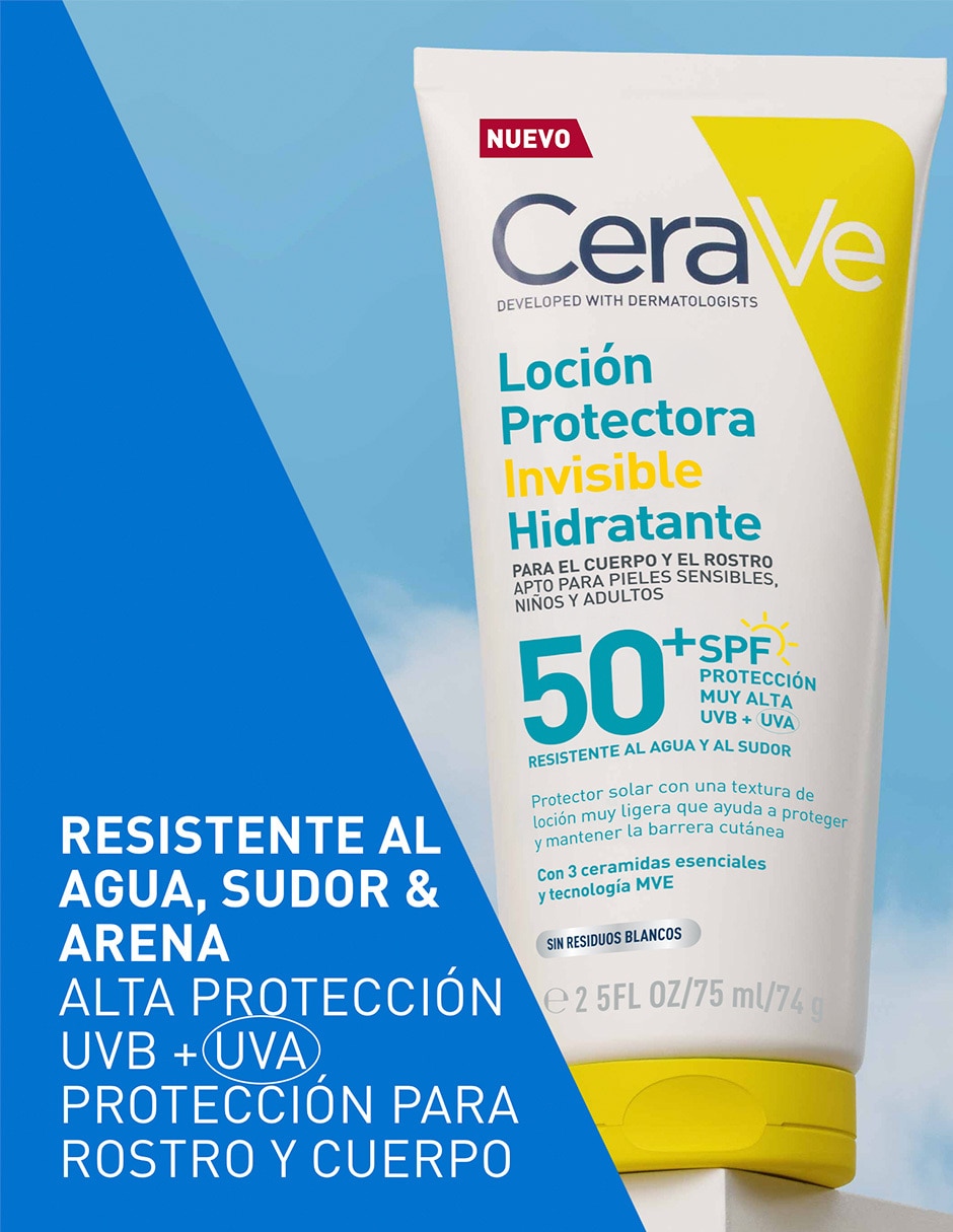 Protector solar fps 50 cerave loción protectora invisible hidratante 50fps 75ml cerave suncare