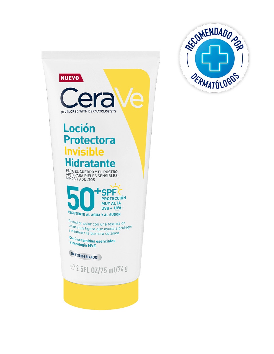Protector solar fps 50 cerave loción protectora invisible hidratante 50fps 75ml cerave suncare