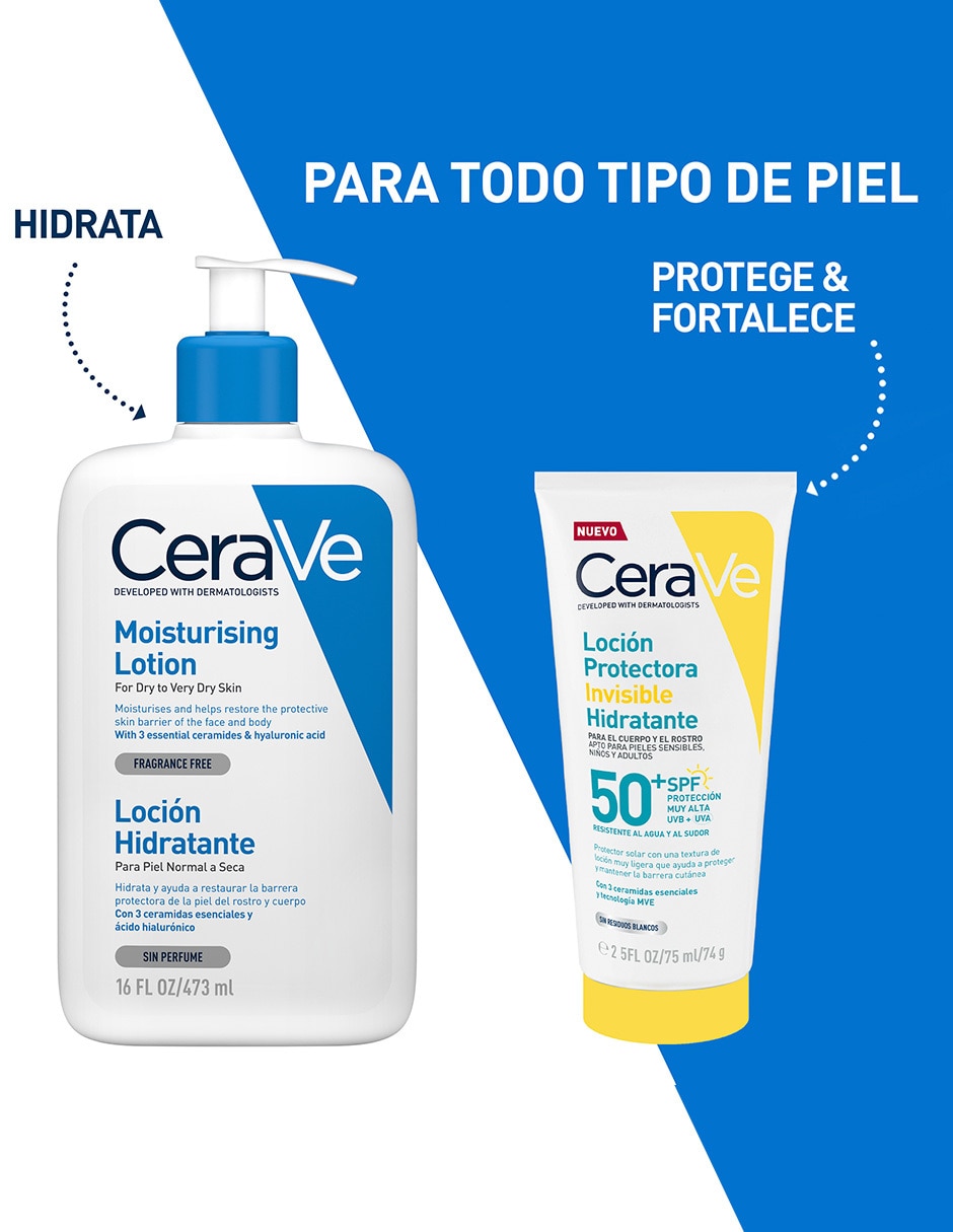 Protector solar fps 50 cerave loción protectora invisible hidratante 50fps 75ml cerave suncare