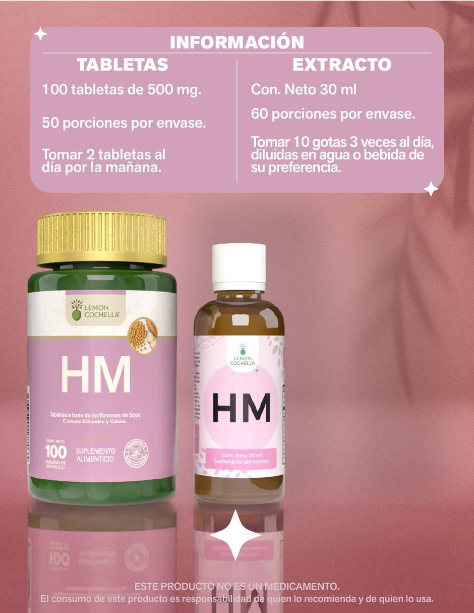 Combo HM tabletas y extracto Lemon Cochella con isoflavonas de soya y camote silvestre