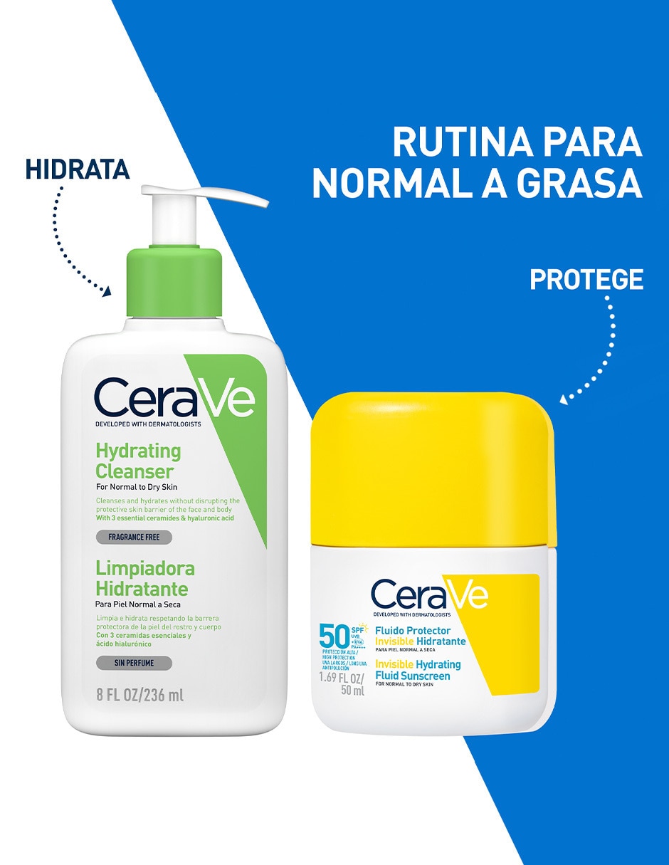 Protector solar FPS 50+ fluido invisible hidratante CeraVe Suncare 50 ml