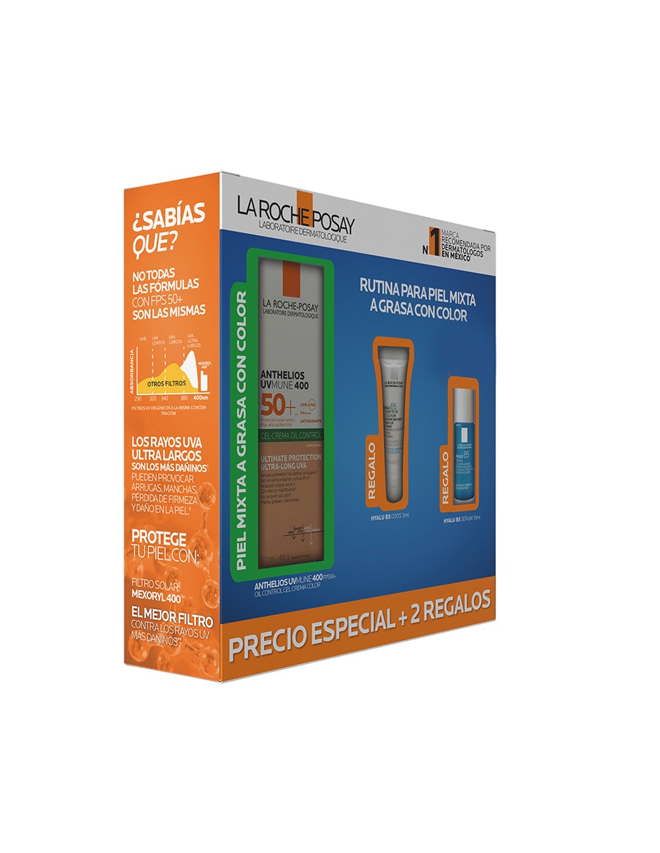 Kit de protector solar fps 50+ la roche-posay pack anthelios uvmune toque seco con color verano la roche posay anthelios