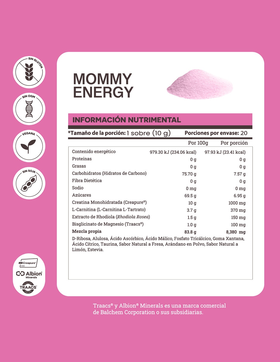 Mommy Energy Matter con carnitina sabor limonada rosa