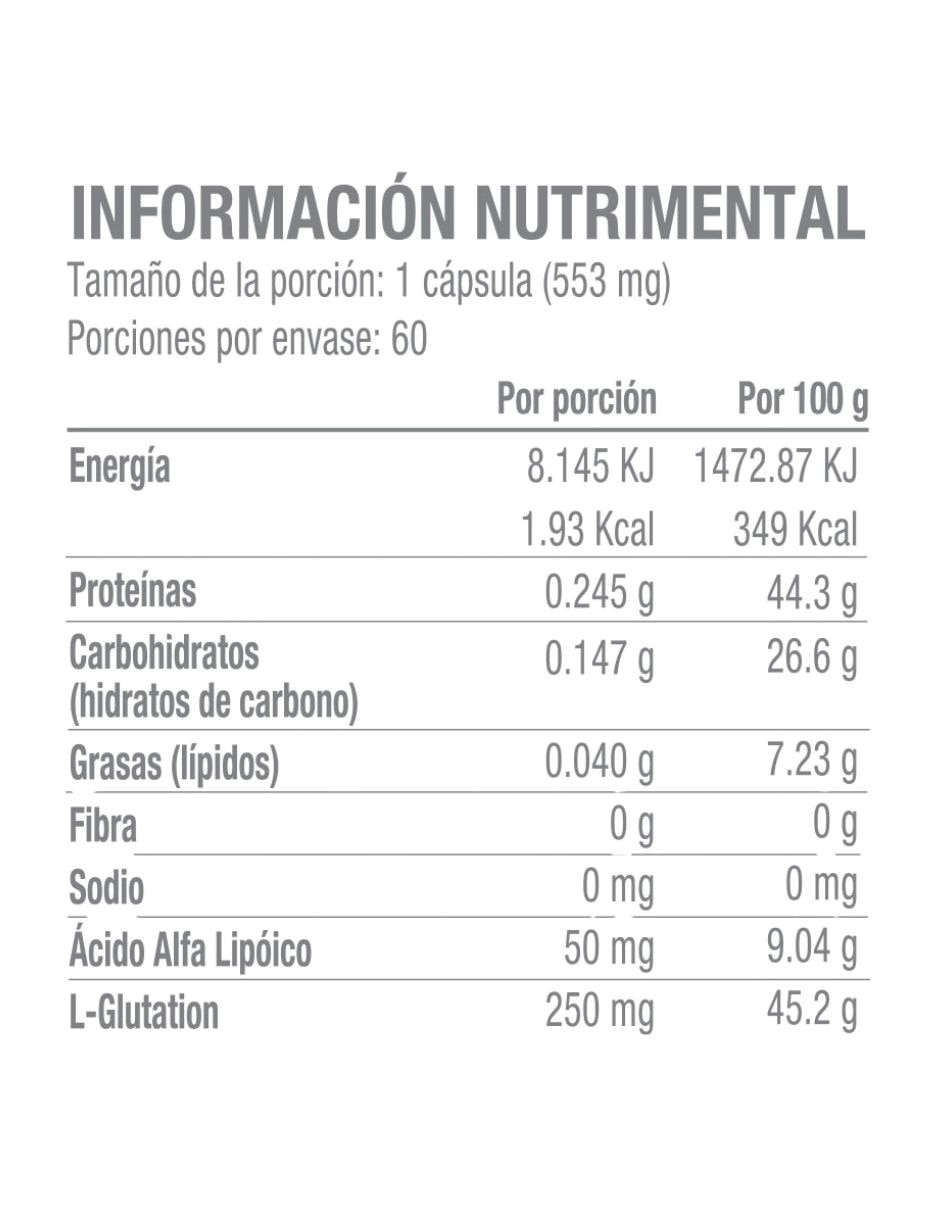 Glutation 250mg con 60 cápsulas rinde 60 porciones que refuerzan el sistema inmunológico life 180 con glutatión