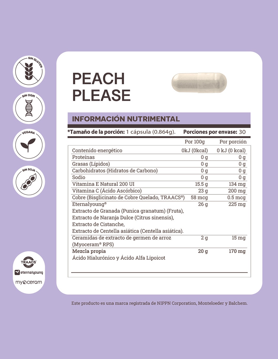 PEACH PLEASE con Vitamina E sabor Natural de 3