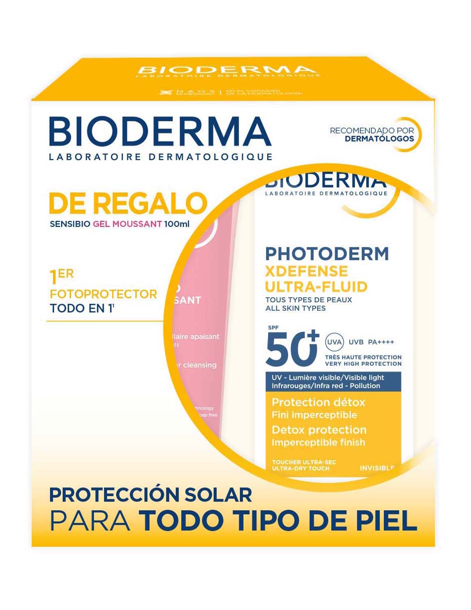 Kit de bloqueador solar fps 50+ bioderma photoderm xdefense neutro + sensibio gel moussant: protección solar para todo tipo de piel bioderma xdefense