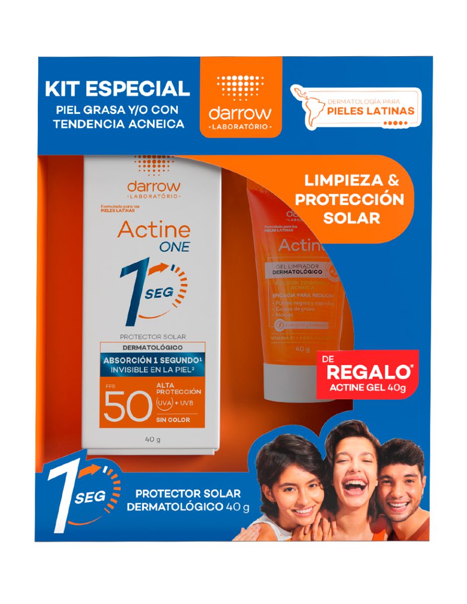 Tratamiento para facial kit protector solar actine one 40g + actine gel 40g dermatológico darrow 3