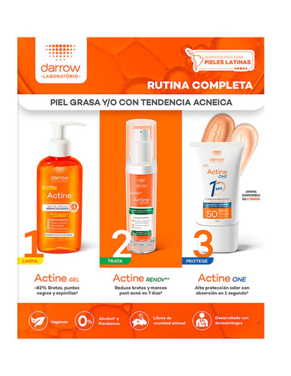 Tratamiento para facial kit protector solar actine one 40g + actine gel 40g dermatológico darrow 4