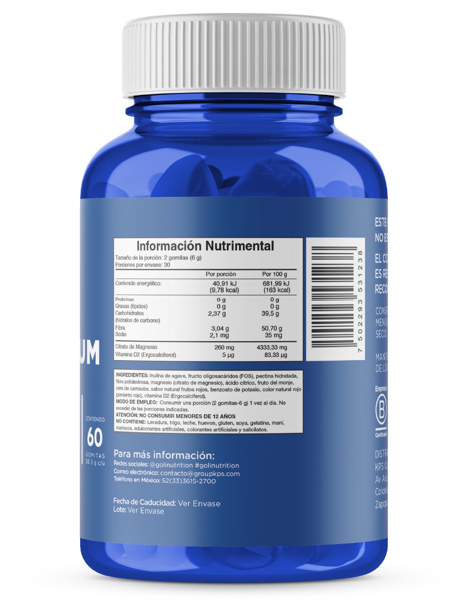 Suplementos alimenticios gomitas de magnesio goli con citrato de magnesio sabor original de 3