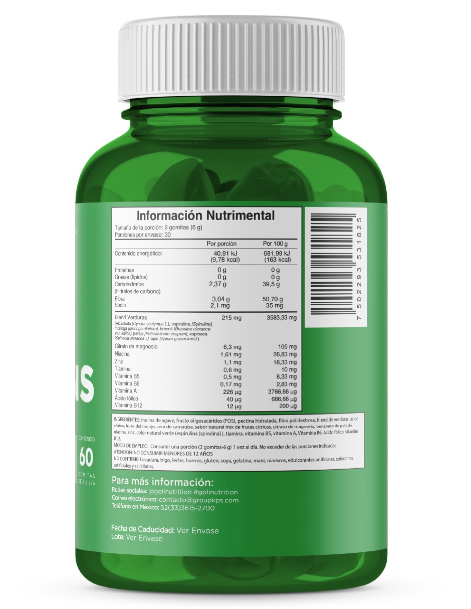 Suplementos alimenticios greens goli con probióticos sabor original de Suplementos alimenticios greens goli con probióticos sabor original de
