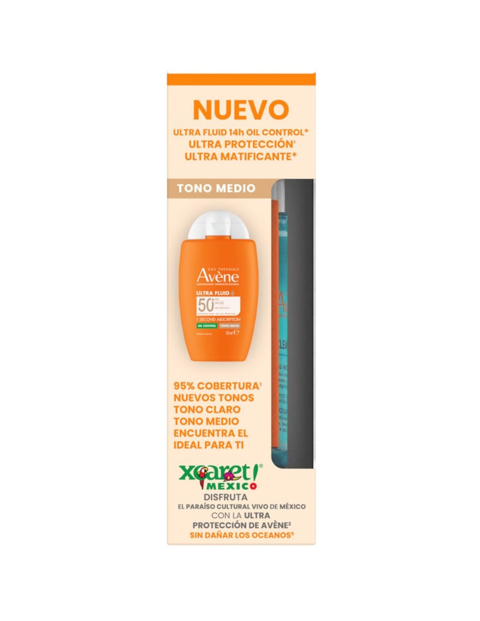 Tratamiento para facial kit avene ultra fluid oil control tono medio fps 50+ 50 ml con 2 regalos agua micelar cleanance 100 dermatológico avne