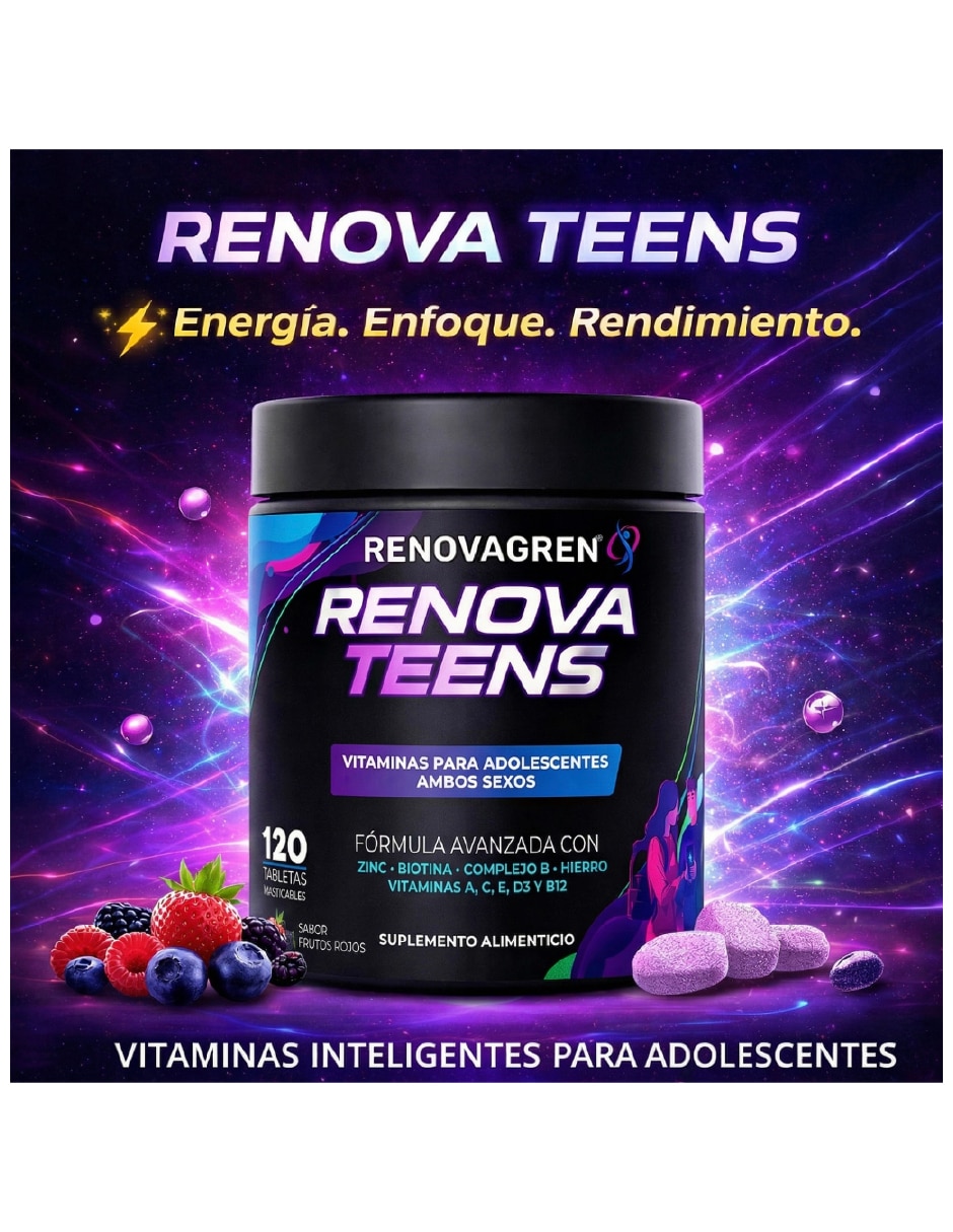 Vitaminas Adolescentes 12-18 años Enfoque Energía 120 tabletas masticables Frutos Rojos con Multivitamínico y Antioxidante sabor Frutos rojos de 120 tabletas 7