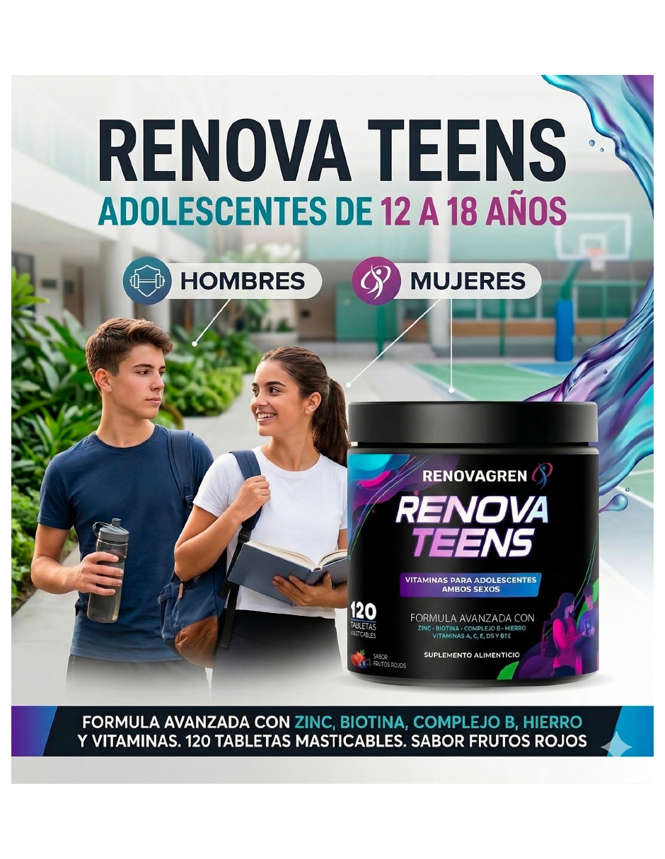 Vitaminas Adolescentes 12-18 años Enfoque Energía 120 tabletas masticables Frutos Rojos con Multivitamínico y Antioxidante sabor Frutos rojos de 120 tabletas 2