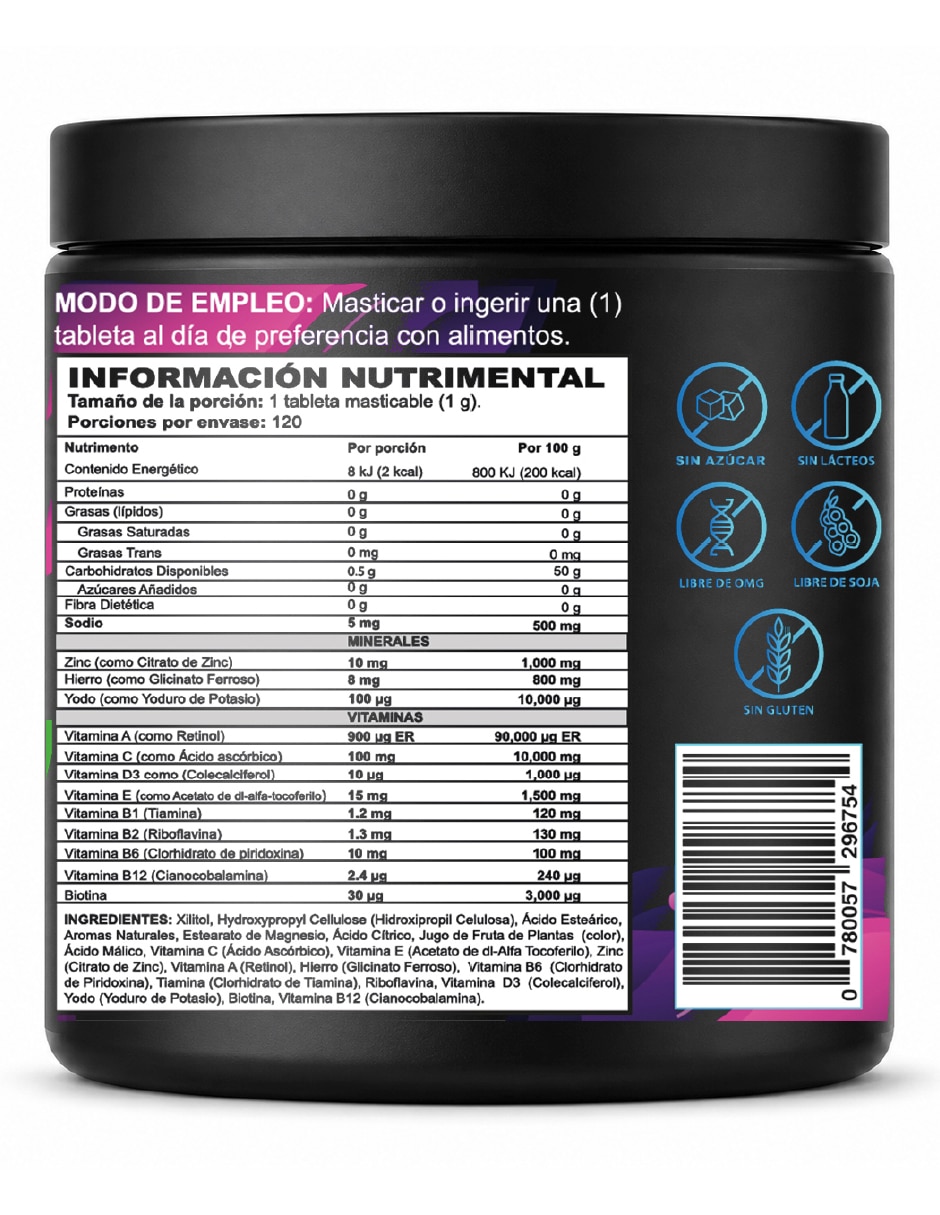Vitaminas Adolescentes 12-18 años Enfoque Energía 120 tabletas masticables Frutos Rojos con Multivitamínico y Antioxidante sabor Frutos rojos de 120 tabletas 6