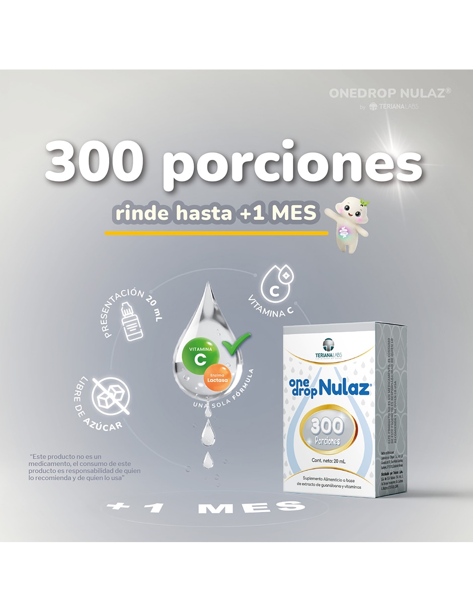 Vitamina Nulez Onedrop con Vitamina C 3 mg enzima lactasa 1000 ALU y extracto de guanábana de 20 ml