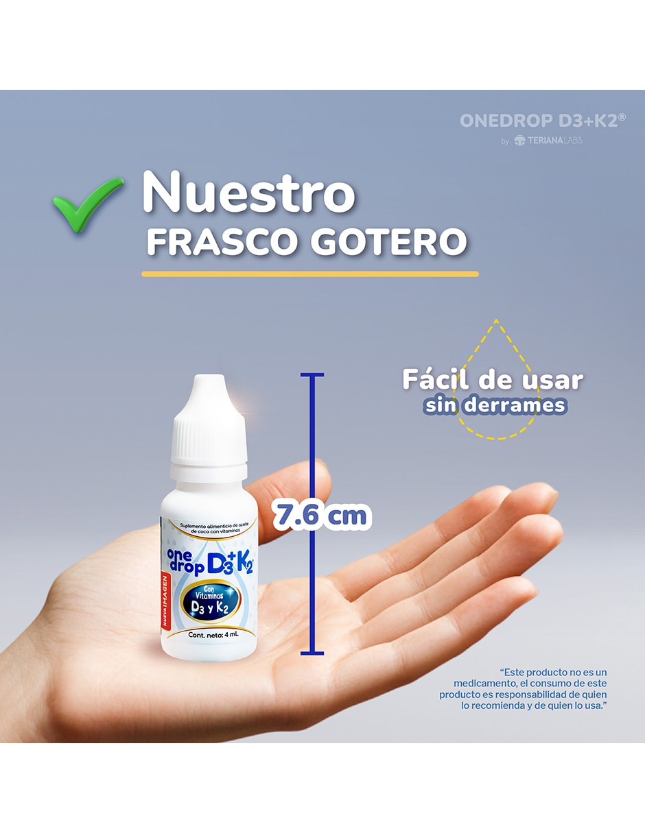 Vitamina D3 + K2 frasco de 4 ml 120 gotas para niños y adultos Onedrop