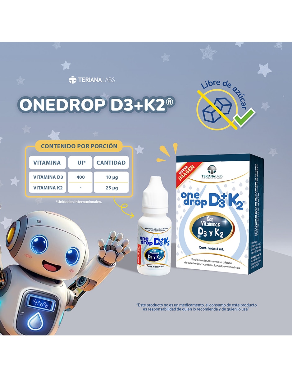 Vitamina D3 + K2 frasco de 4 ml 120 gotas para niños y adultos Onedrop 9