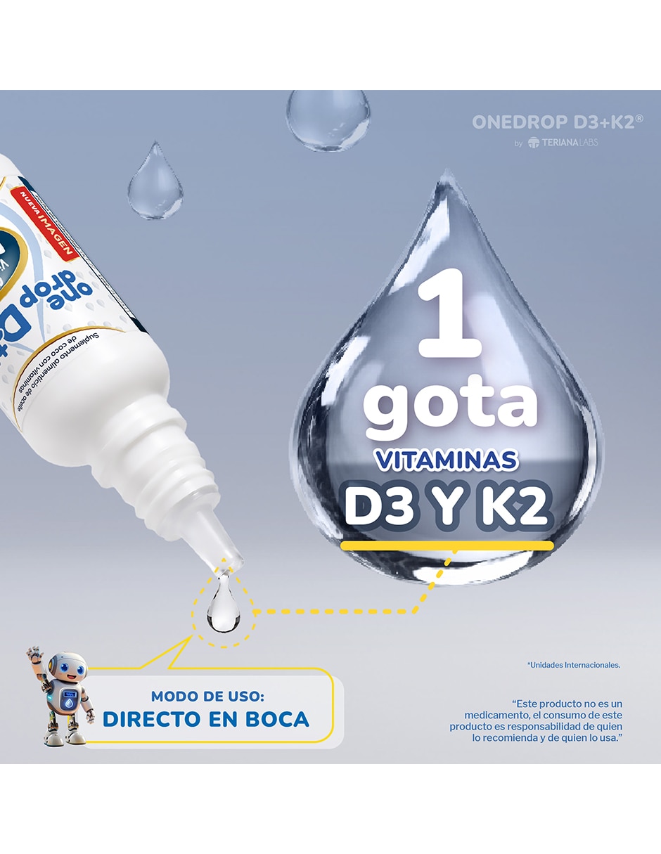 Vitamina D3 + K2 frasco de 4 ml 120 gotas para niños y adultos Onedrop