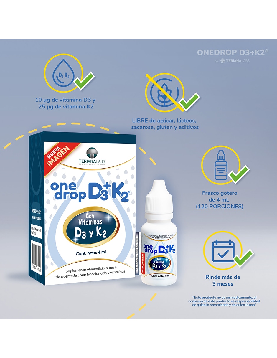 Vitamina D3 + K2 frasco de 4 ml 120 gotas para niños y adultos Onedrop 7