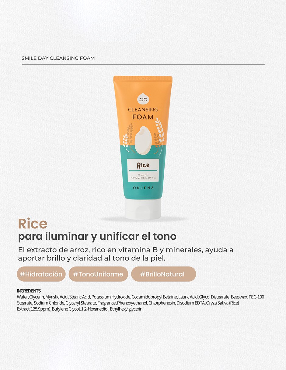 Limpiador facial Smile Day Cleansing Foam Rice espuma suave con extracto de arroz limpiadoras para purificar 3