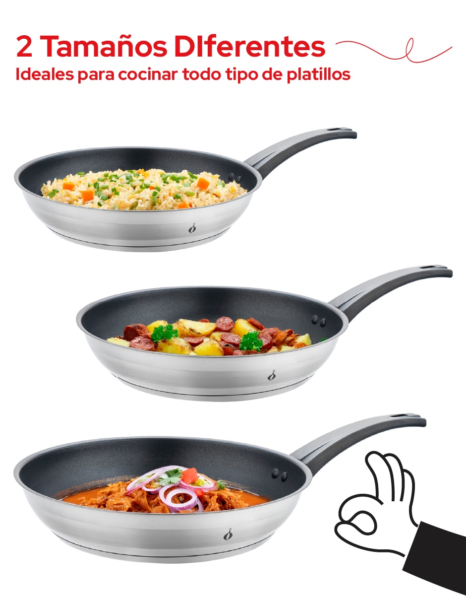 Set de sartenes de acero inoxidable 3 piezas