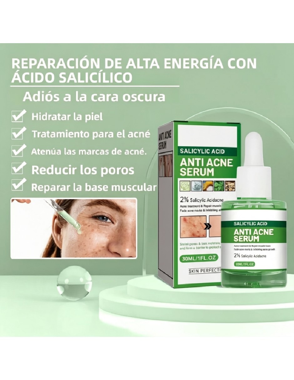 Sérum antiacné facial con 2% acido salicílico de piel todo tipo de piel