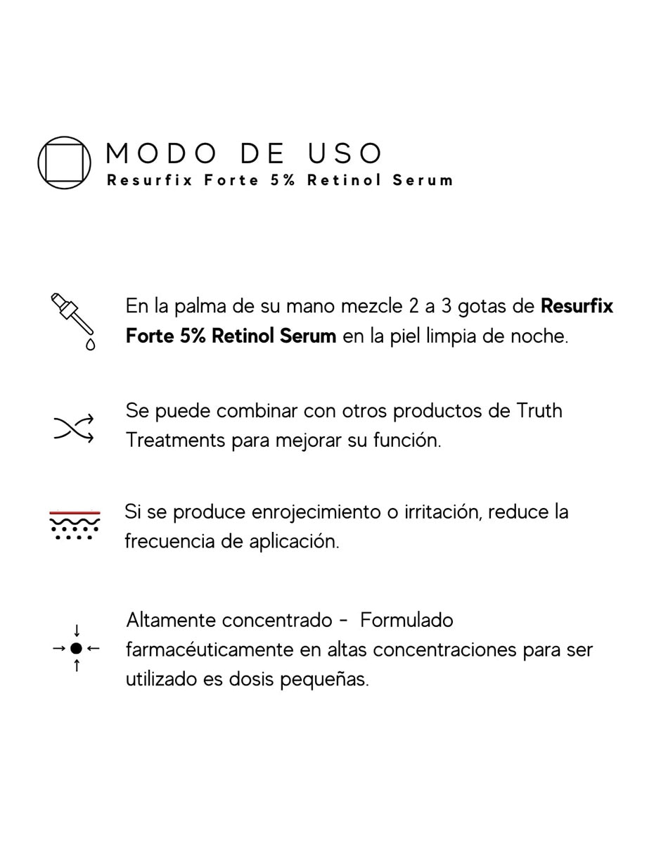 Tratamiento facial Resurfix Forte 5% retinol Serum 10 ml antiedad