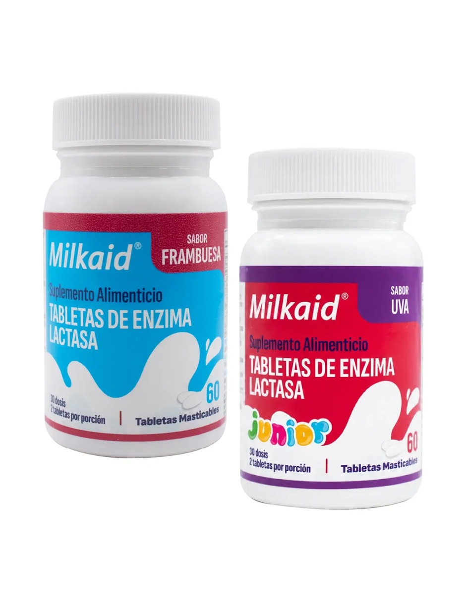 2 Pack tabletas de Enzima Lactasa sabor Uva y tabletas de Enzima Lactasa sabor frambuesa