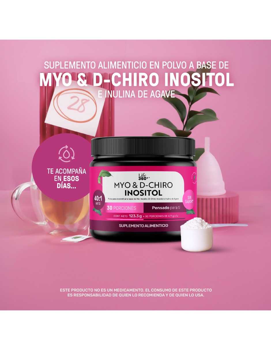 Myo & D-Chiro Inositol en Polvo 30 Porciones Ratio 40:1 LIFE 360+ con D-Chiro Inositol sabor Sin sabor de 6