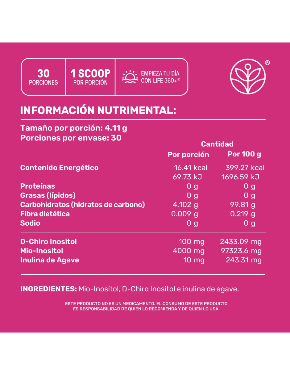 Myo & D-Chiro Inositol en Polvo 30 Porciones Ratio 40:1 LIFE 360+ con D-Chiro Inositol sabor Sin sabor de 2