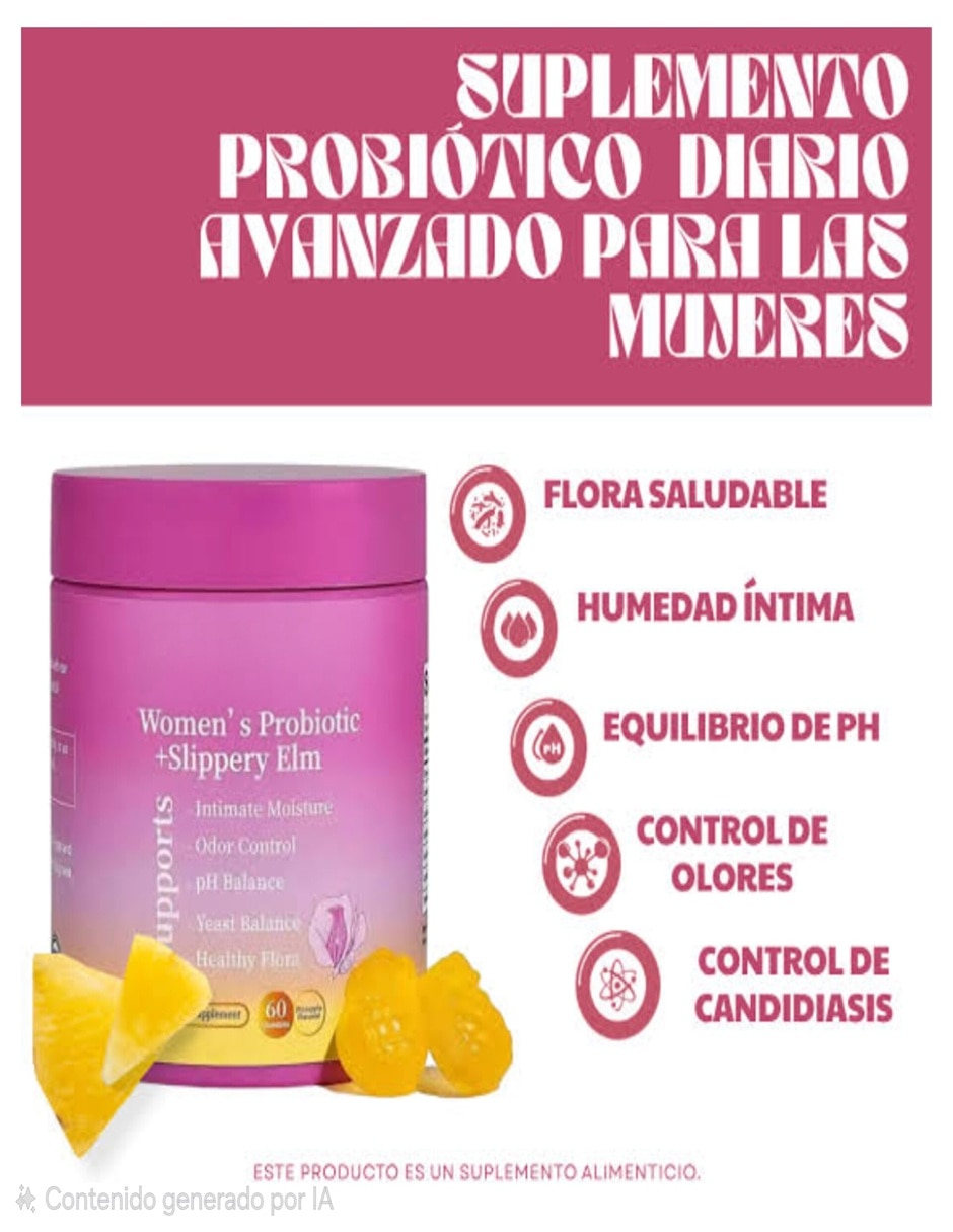 Probioticos vaginales femenina con multivitaminico sabor piña de 60 gomitas 5