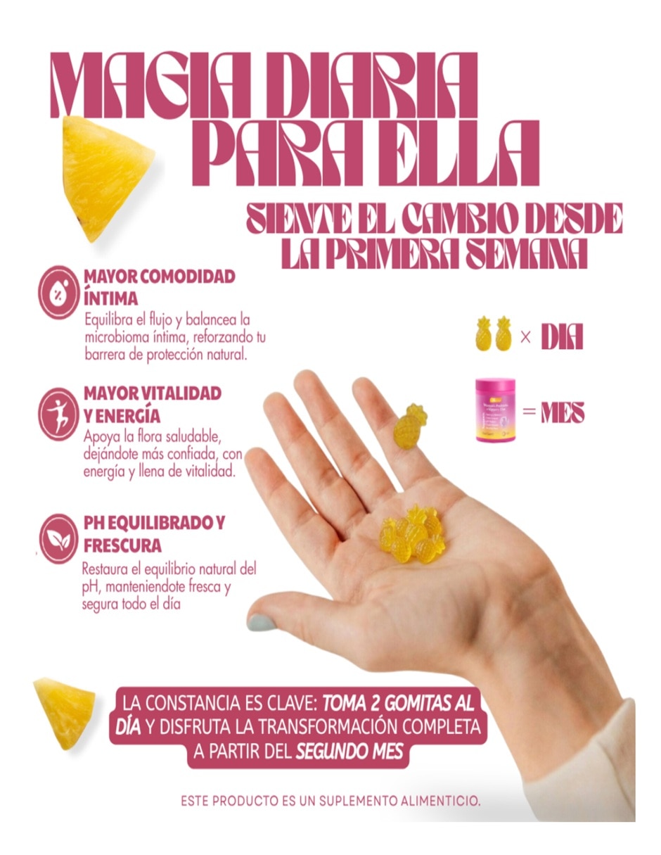 Probioticos vaginales femenina con multivitaminico sabor piña de 60 gomitas