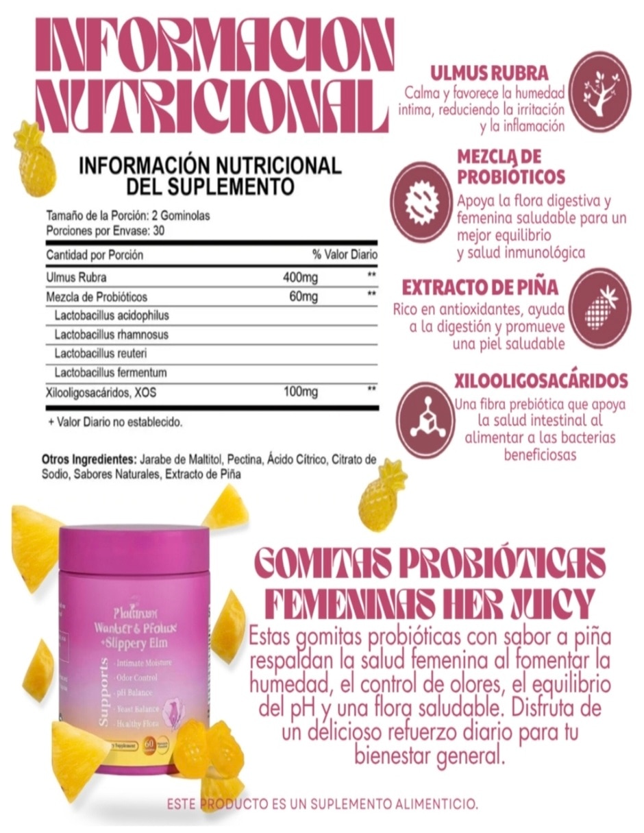 Probioticos vaginales femenina con multivitaminico sabor piña de 60 gomitas