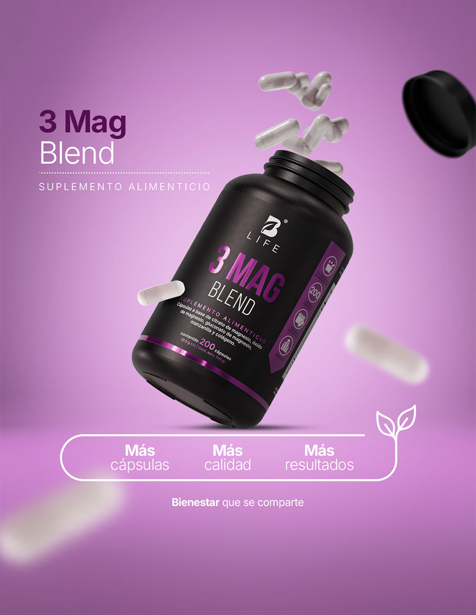 3 Mag Life con Mezcla de 3 Magnesios Citrato Óxido y Gluconato con citrato de magnesio óxido de magnesio gluconato de magnesio manzanilla colágeno hidrolizado de 200 cápsulas