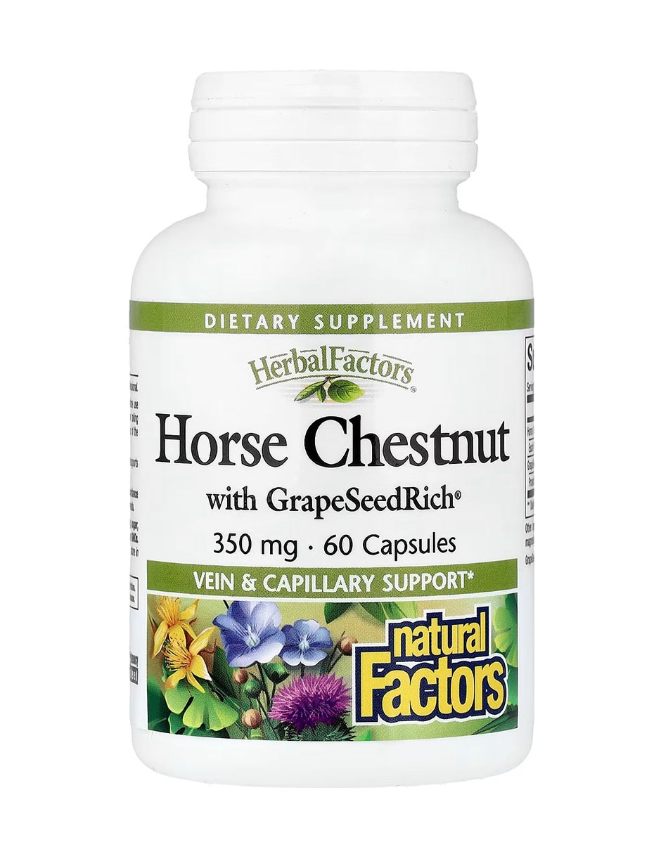 HerbalFactors Castaño de Indias con GrapeSeedRich 350 mg con castaño de indias de 60 cápsulas HerbalFactors Castaño de Indias con GrapeSeedRich 350 mg con castaño de indias de 60 cápsulas