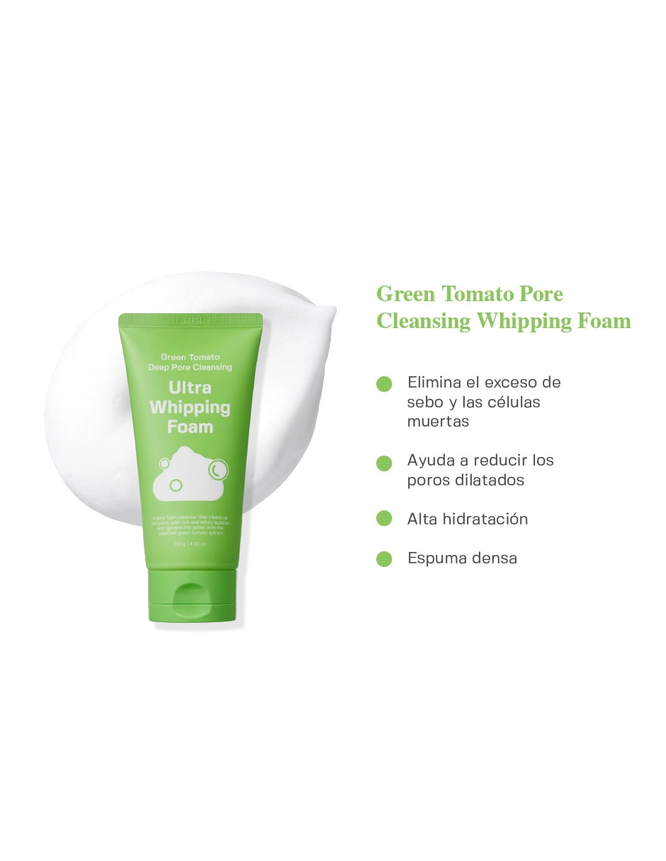 Limpiador exfoliante green tomato deep pore cleansing ultra whipping foam para piel