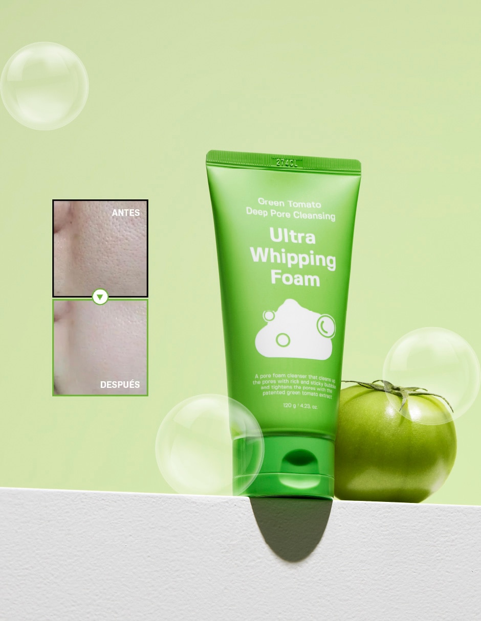 Limpiador exfoliante green tomato deep pore cleansing ultra whipping foam para piel