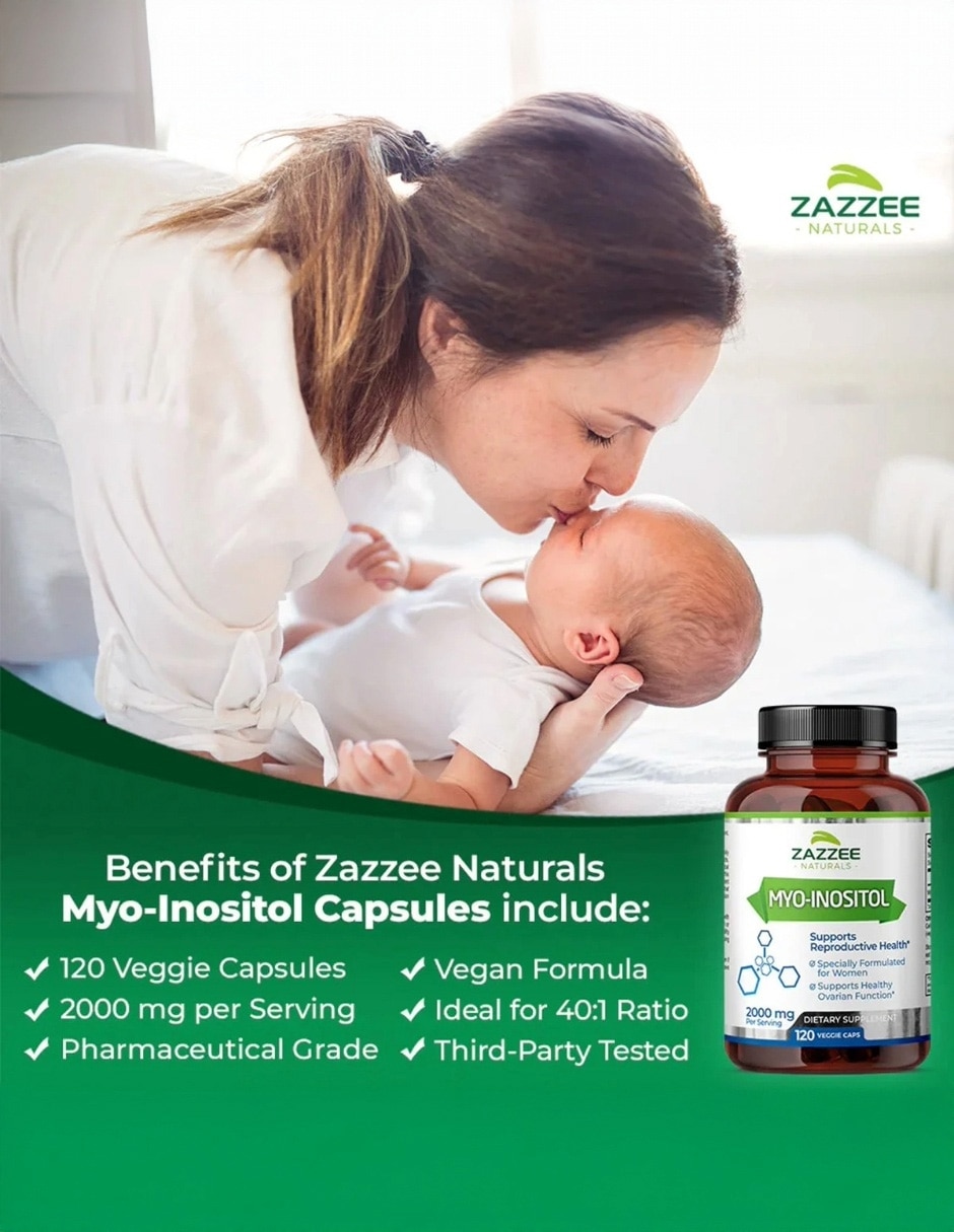 Myo-Inositol 2000 mg Bienestar Femenino 120 Cápsulas ZAZZEE con MYO Inositol sabor Sin sabor de 7