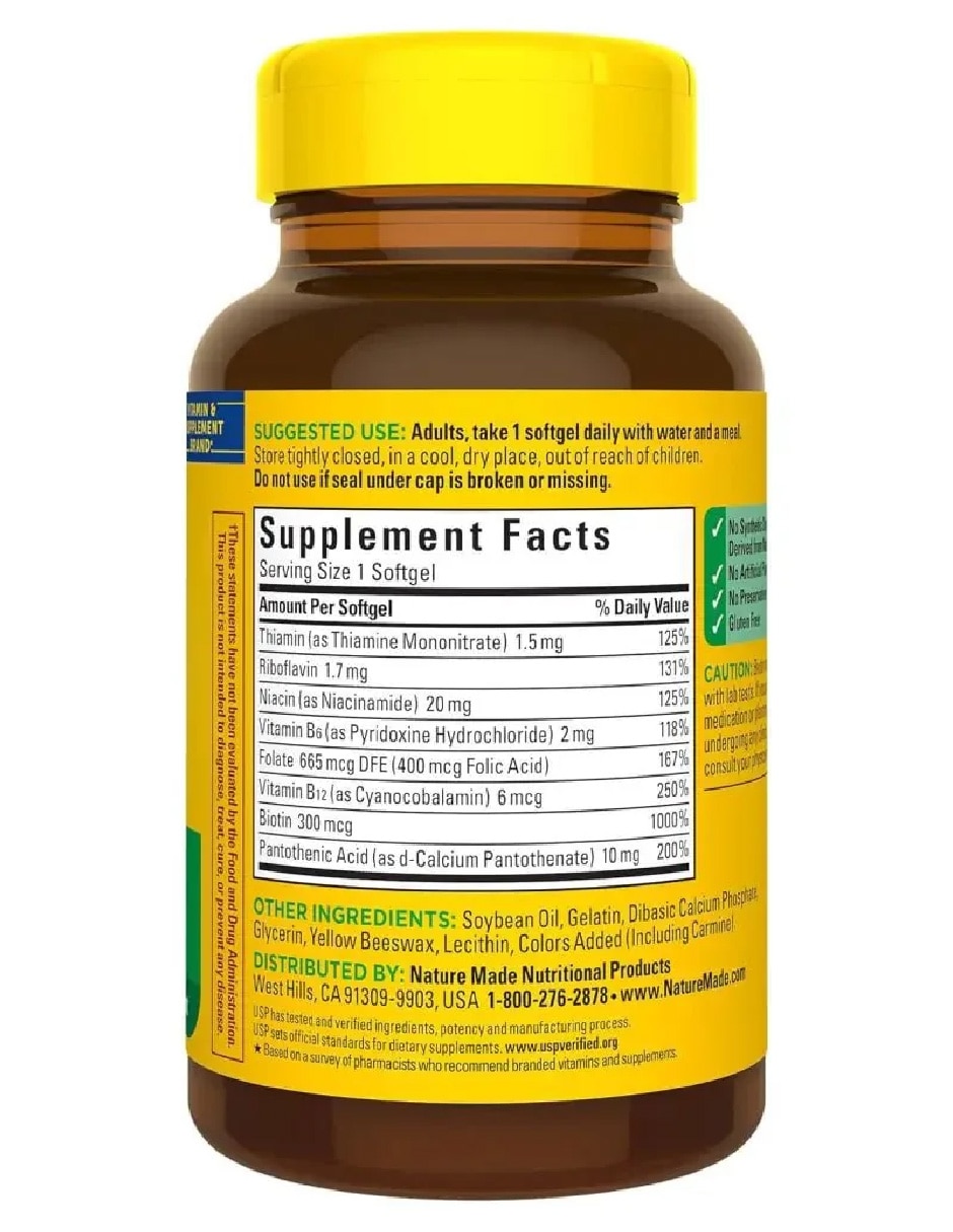 Super B Complejo B Bienestar Diario Softgels NATURE MADE con Vitamina B6 de 60 cápsulas 4