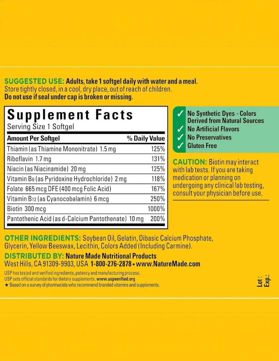 Super B Complejo B Bienestar Diario Softgels NATURE MADE con Vitamina B6 de 60 cápsulas 3